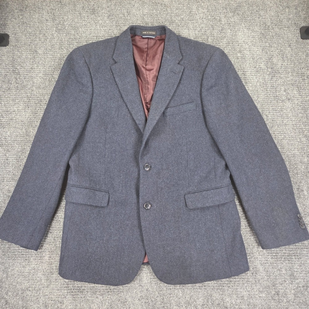 Tommy Hilfiger Mens Herringbone Blazer Sport Coat Blue Grey Two Button Jacket